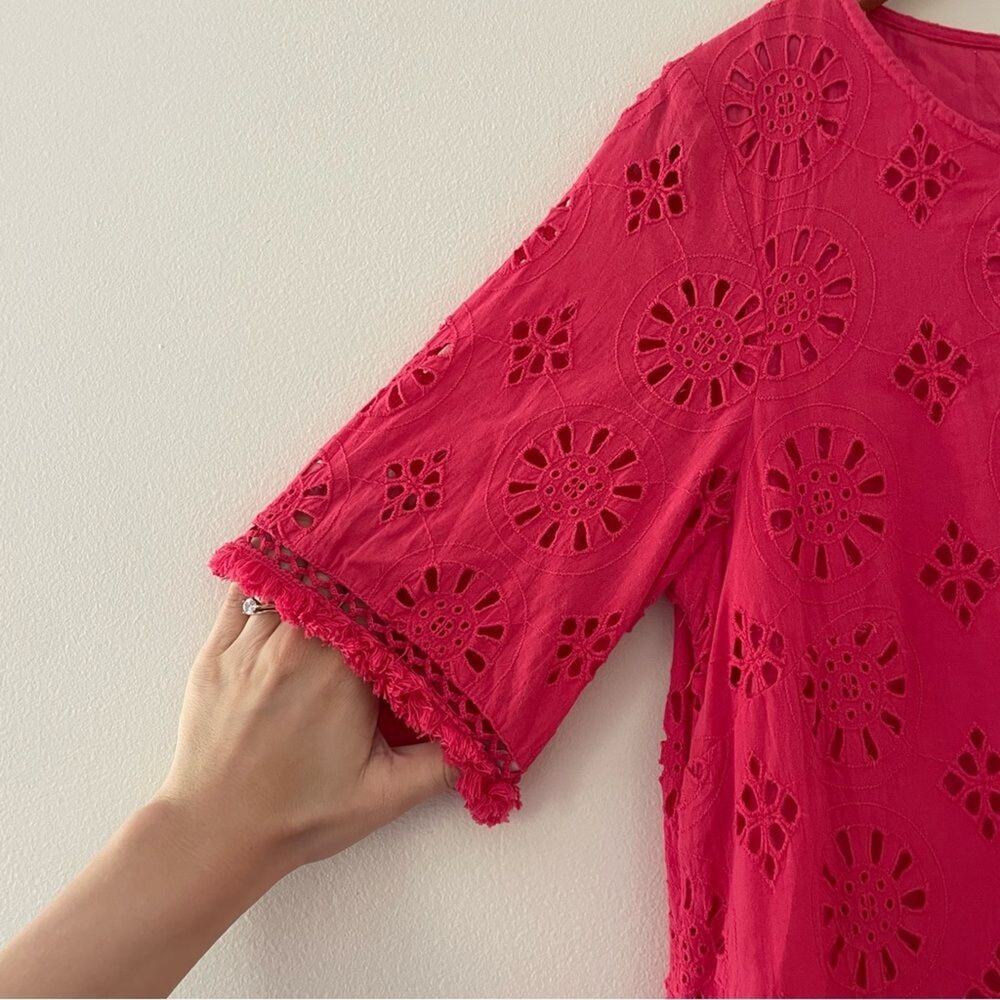 Anthropologie Pink Short Sleeve Dani Lace Eyelet Tunic Dress, Size 6 - Picture 13 of 15